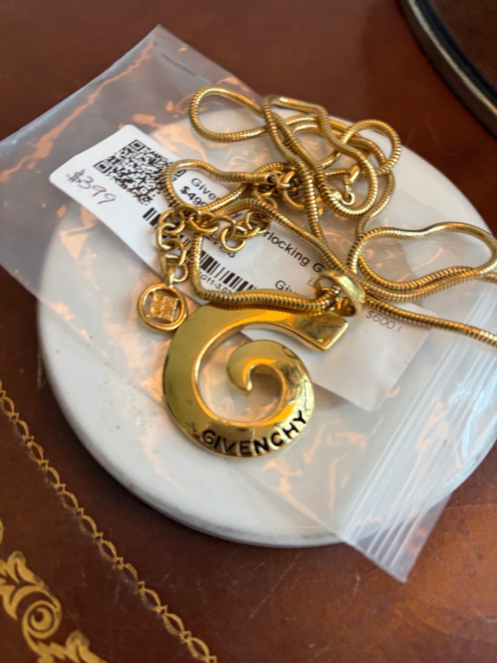 Givenchy Gold Spiral 'G' Pendant Long Necklace